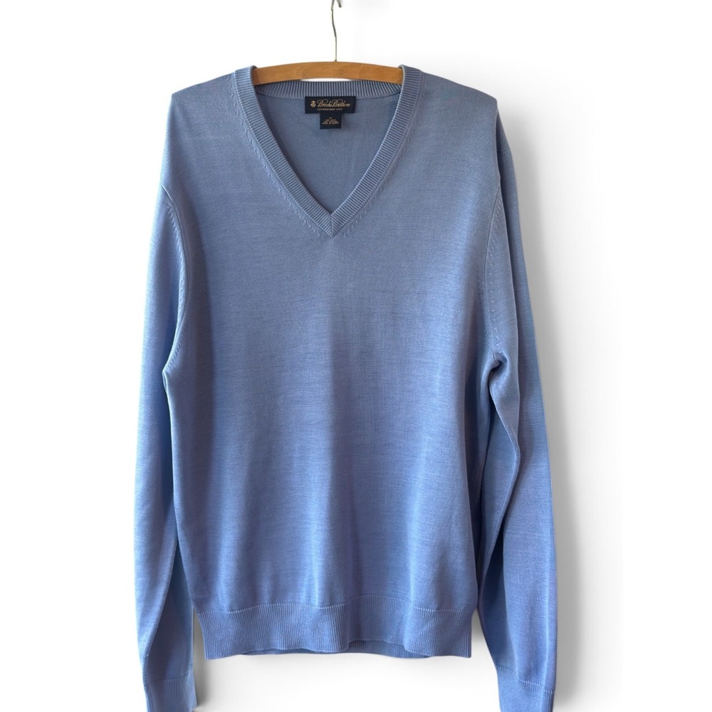 Brooks Brothers Men's V-Neck Sweater Size Medium Blue Silk Cotton Preppy Office